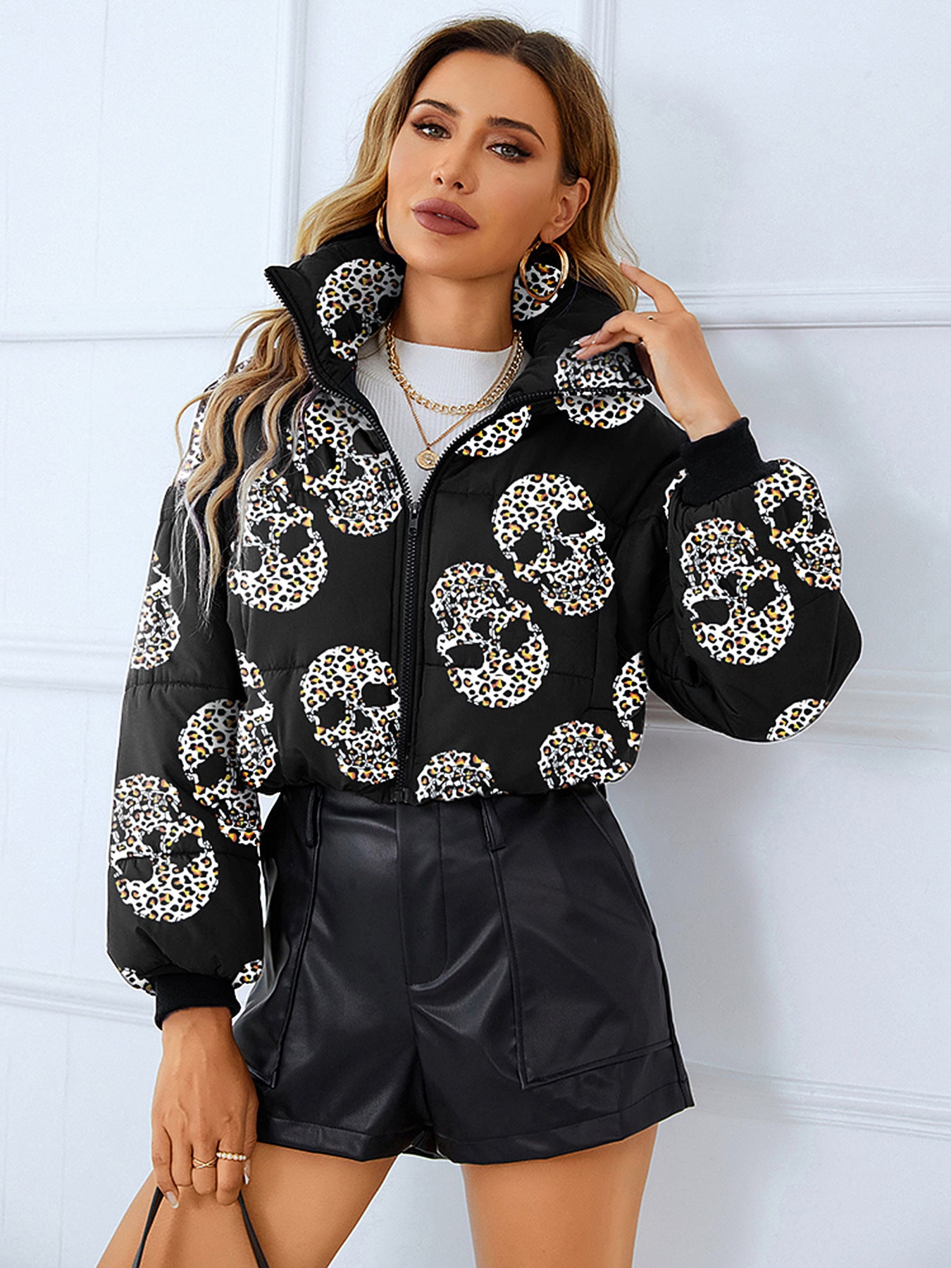 Fashion Bread Coat Women Print Stand Collar Short Coat Winter Jacket ARZ