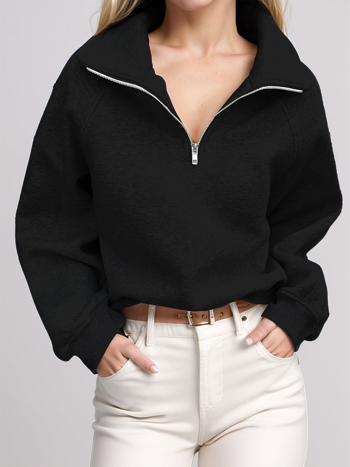 Half Zip Long Sleeve Sweatshirt Trendsi