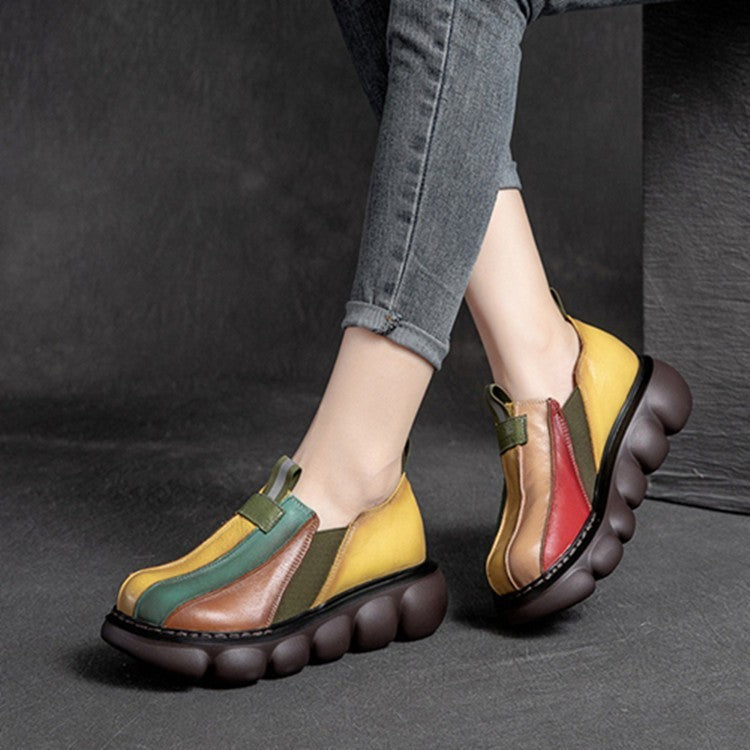 New Fashion Color-blocking Ethnic Style Round Toe Thick Sole Shoes ARZ