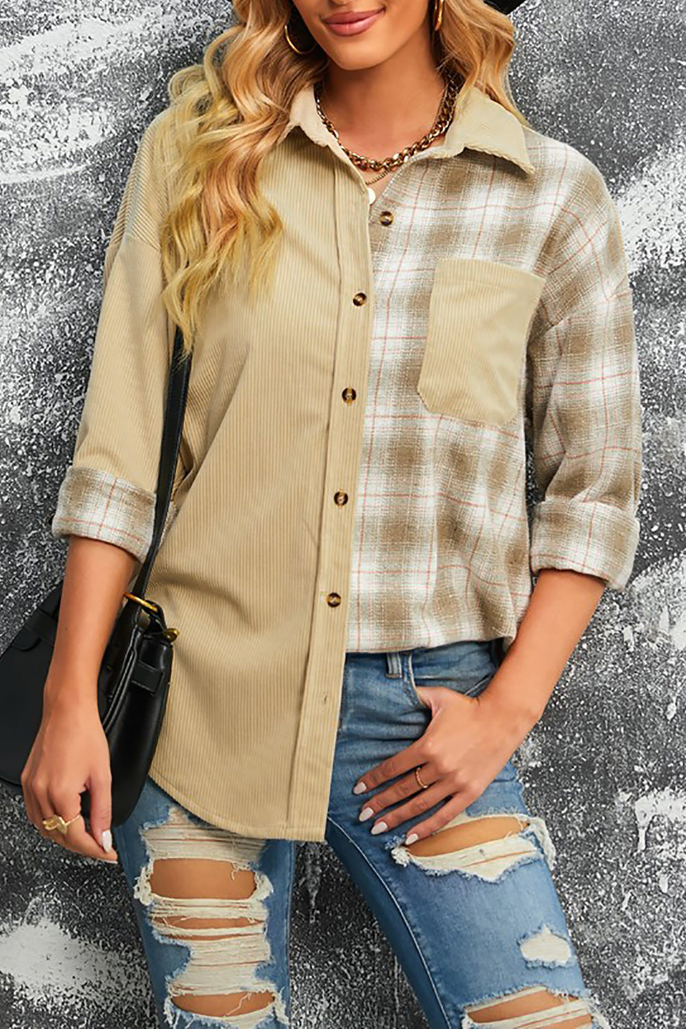 Plaid Button Up Drop Shoulder Shacket Trendsi