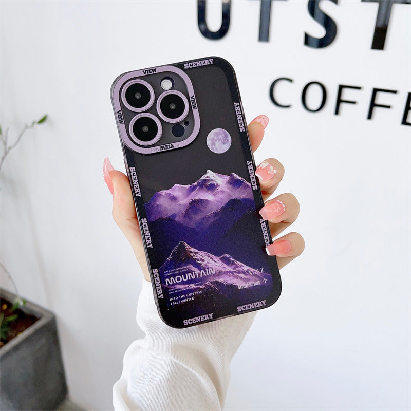 New Dark Purple Apple 14 Phone Case Landscape Mountain Peak ARZ