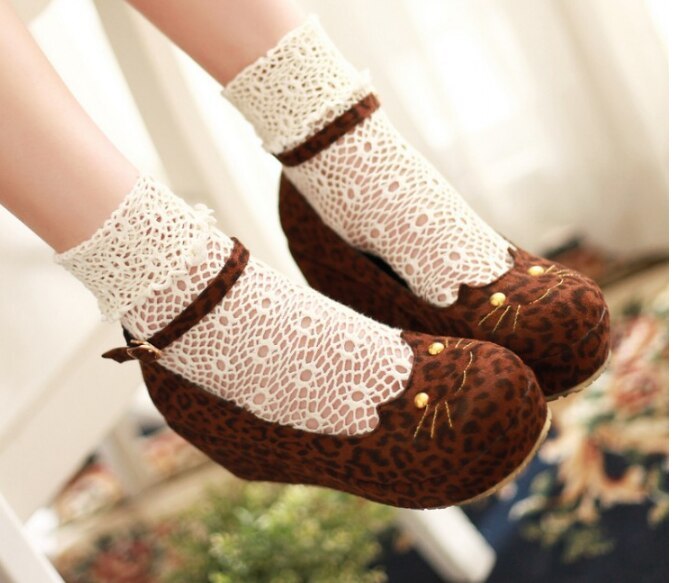 Cat Head Leopard Print Wedge Single Shoes Women Platform Platform Shoes ARZ