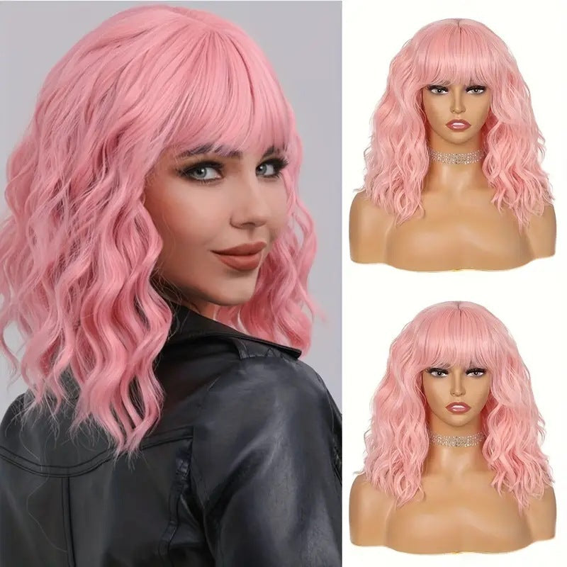 Bangs Water Ripple Shoulder-length Short Curly Hair Wig ARZ