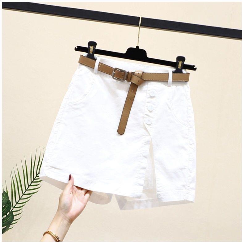 Summer New Button High Waist With Belt Cotton Shorts For Women ARZ