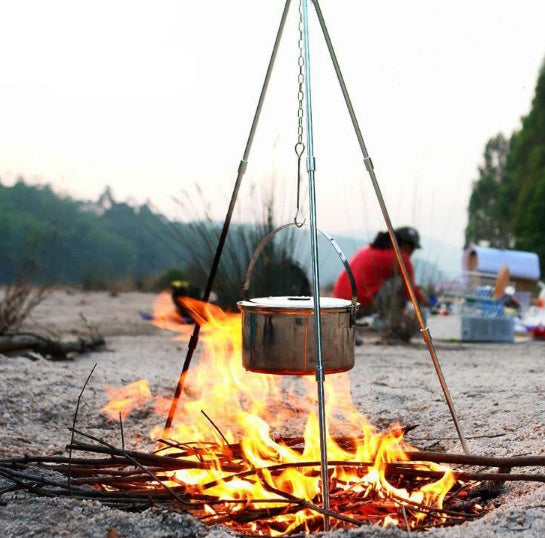 Compatible with Apple, Camping outdoor campfire tripod hanging pot picnic fire bracket aluminum alloy tripod camping supplies ARZ