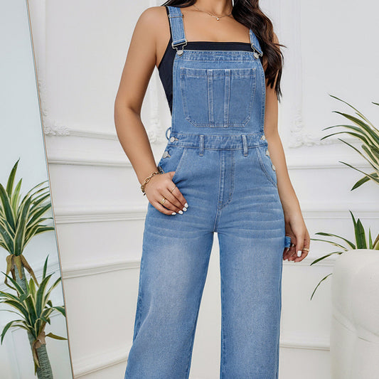 Women's Washed Denim Suspender Pants ARZ