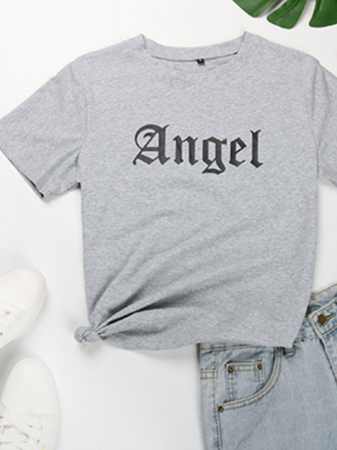 Perfee ANGEL Round Neck Short Sleeve T-Shirt Trendsi