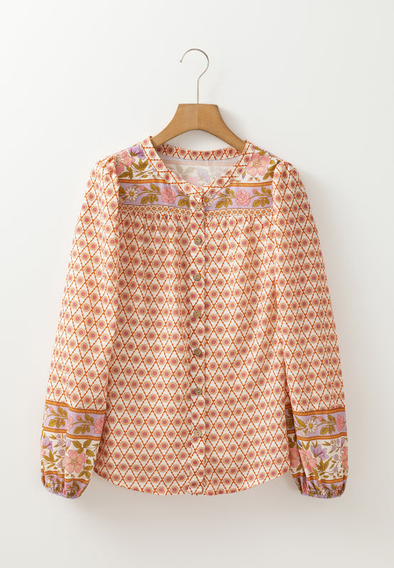 Printed Button Down Long Sleeve Shirt Trendsi