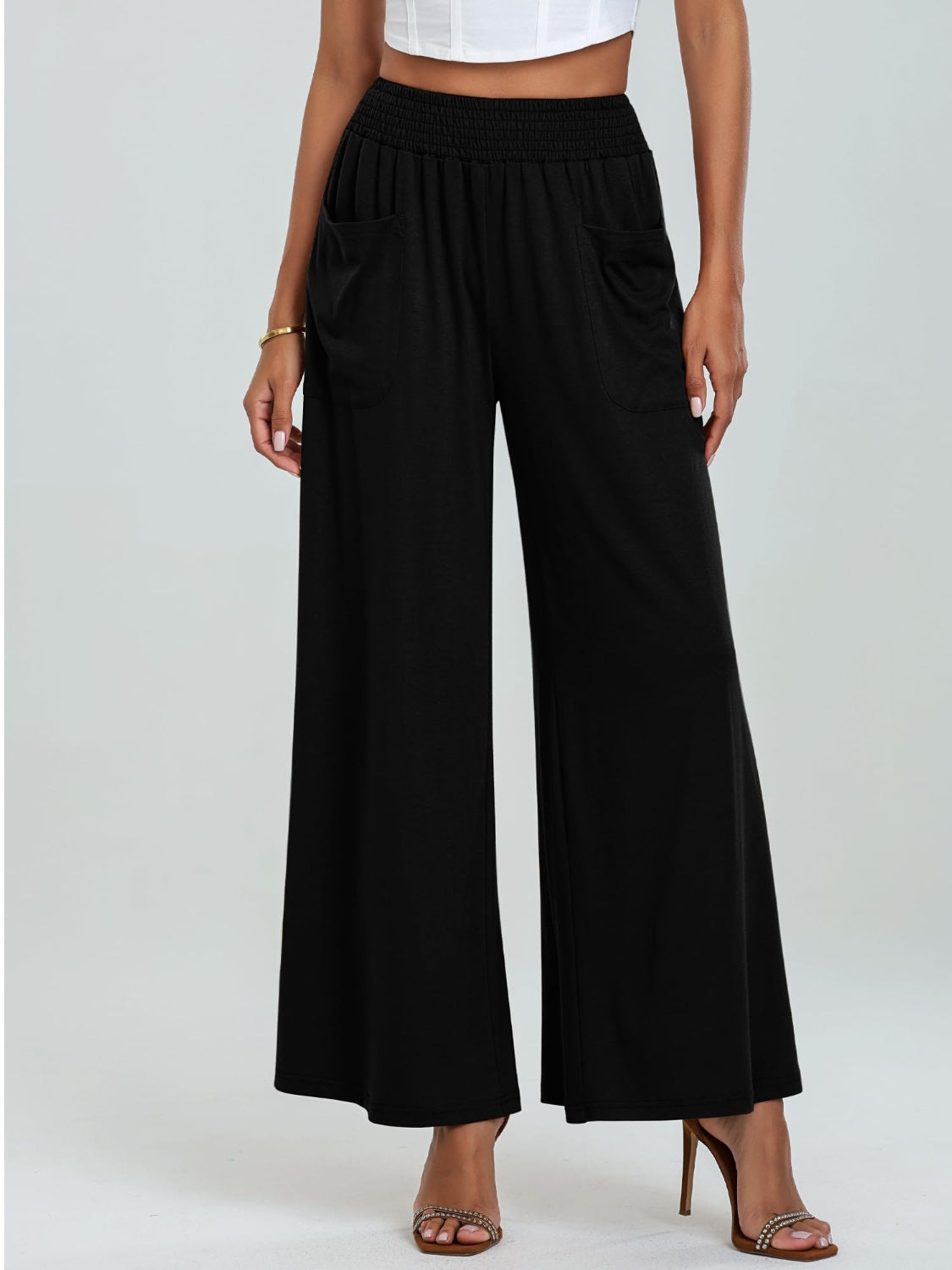 Pocketed Elastic Waist Wide Leg Pants Trendsi