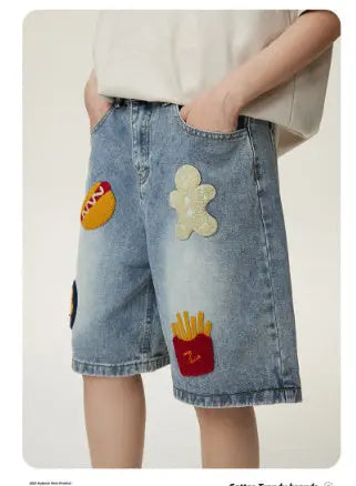 Creative Towel Embroidery Denim Shorts Male And Female Trendy Brand High Street Straight Shorts ARZ