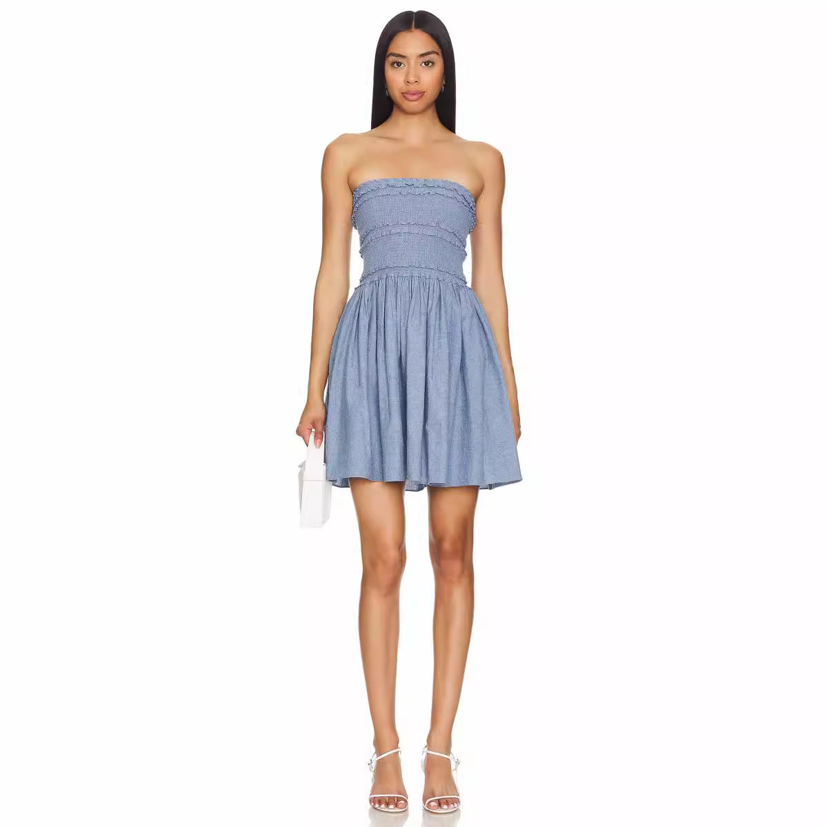 Women's Casual Pleated Strapless Mini Dress ARZ