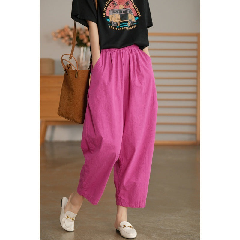 Solid Color Cotton High Waist All-matching Wide Leg Pants ARZ