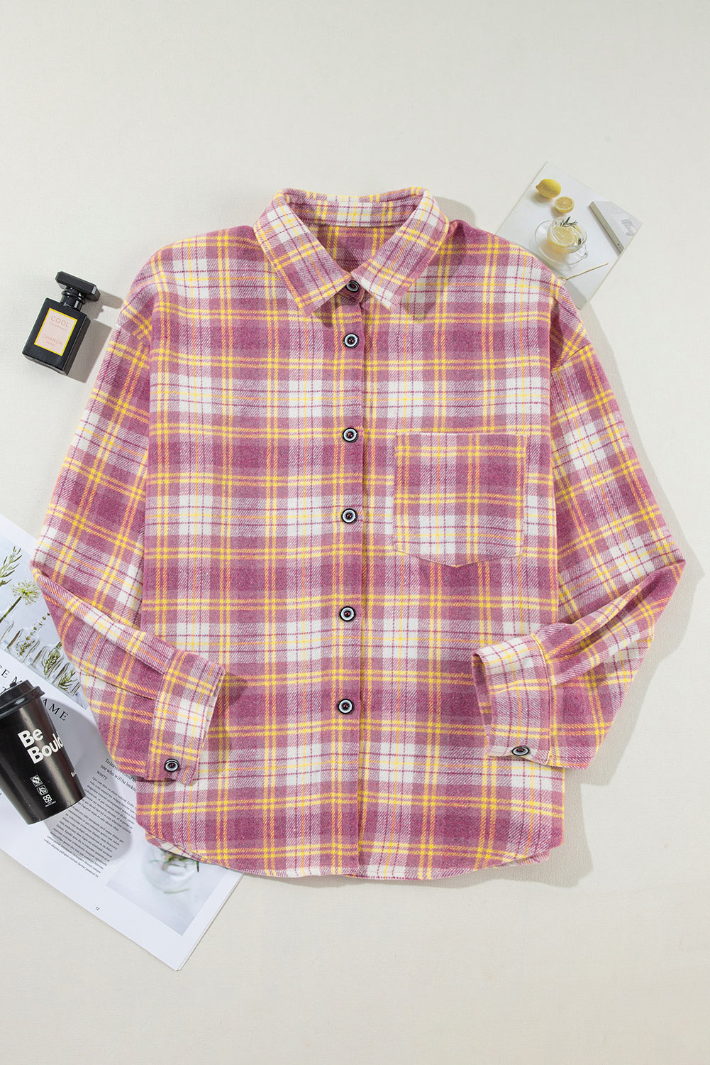 Plaid Collared Neck Button Up Shacket Trendsi