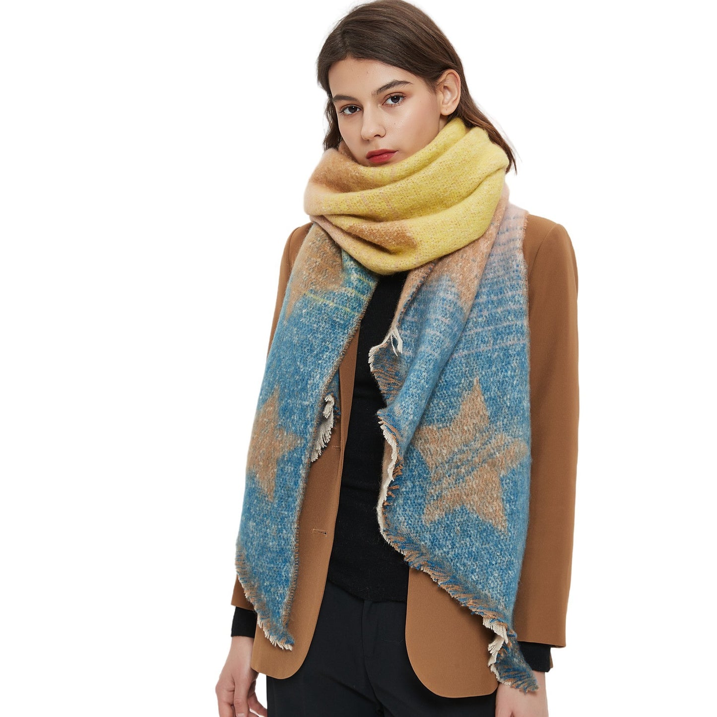 Warm Shawl Women's European And American Autumn And Winter Circle Yarn Jacquard Color Matching XINGX Bevel Scarf ARZ