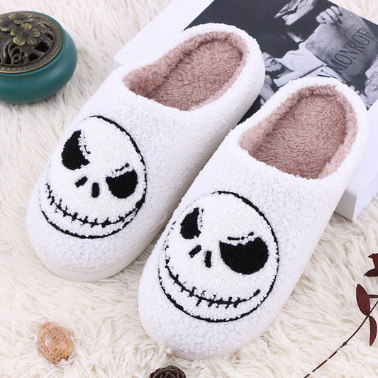 Halloween Skull-smirk Home Slippers Indoor Funny Non-slip House Shoes Winter Warm Bedroom Slippers For Women Men ARZ