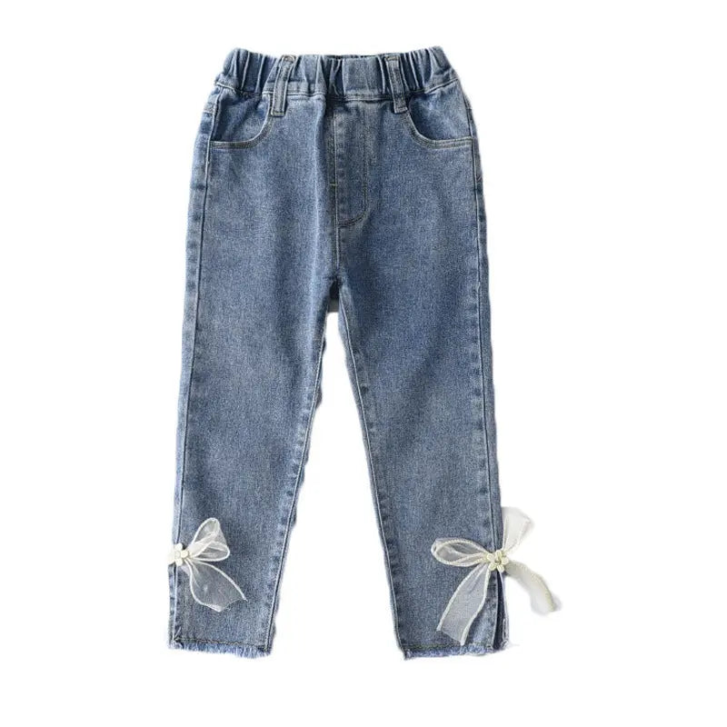 Korean Style Young And Little Girls Baby Sweet Fashion Bowknot Slim Jeans Fashion ARZ