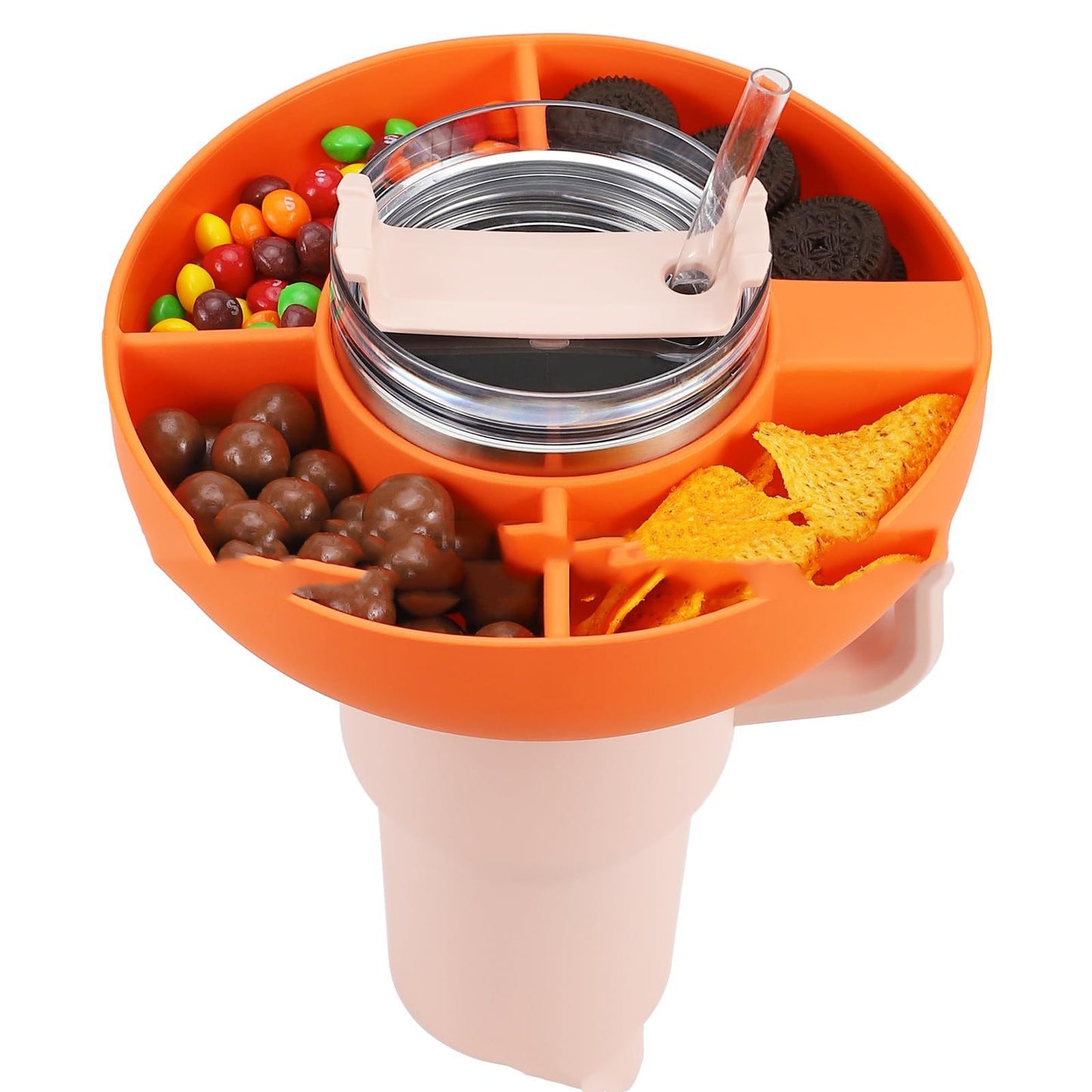 Silicone Snack For Cup 40 Oz Reusable Snack Container 4 Compartment Snack Platters Cup Snack Bowl Cup Holder Food Tray ARZ