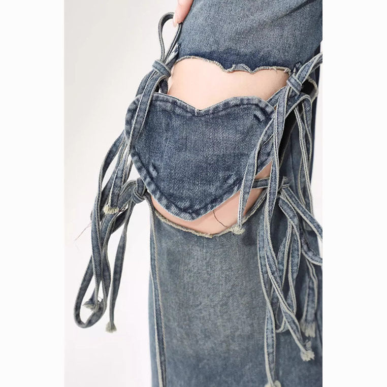 Women's High Waist Love Strap Design Jeans ARZ