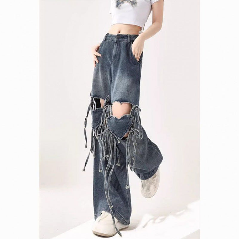 Women's High Waist Love Strap Design Jeans ARZ