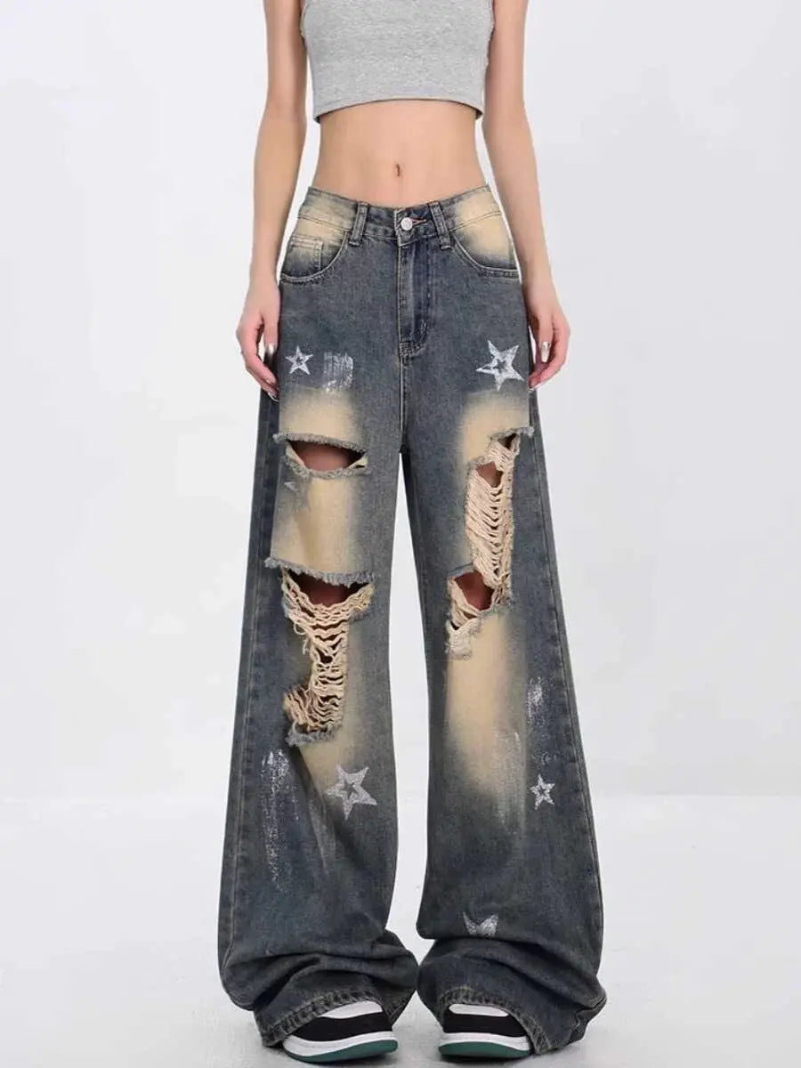 New High Street Loose American Retro XINGX Ripped Jeans For Women ARZ