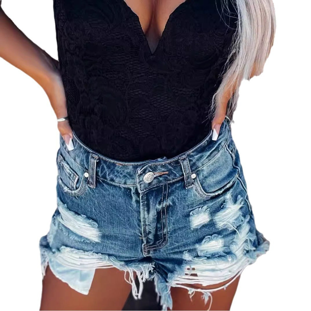 Ripped Denim Shorts Personalized Washed Women ARZ