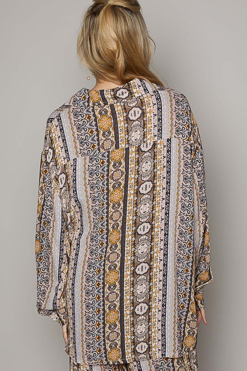 POL Long Sleeve Button Down Printed Shirt Trendsi