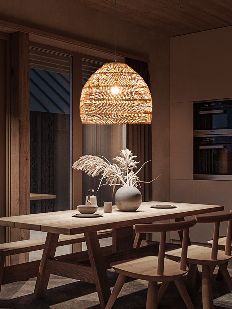 Rattan Chandelier At The Bedside Of Wabi Sabi B&B Study Room ARZ