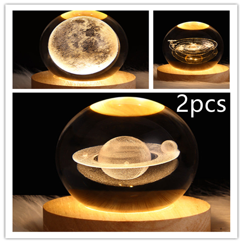 LED Night Light Galaxy Crystal Ball Table Lamp 3D Planet Moon Lamp Bedroom Home Decor For Kids Party Children Birthday Gifts ARZ