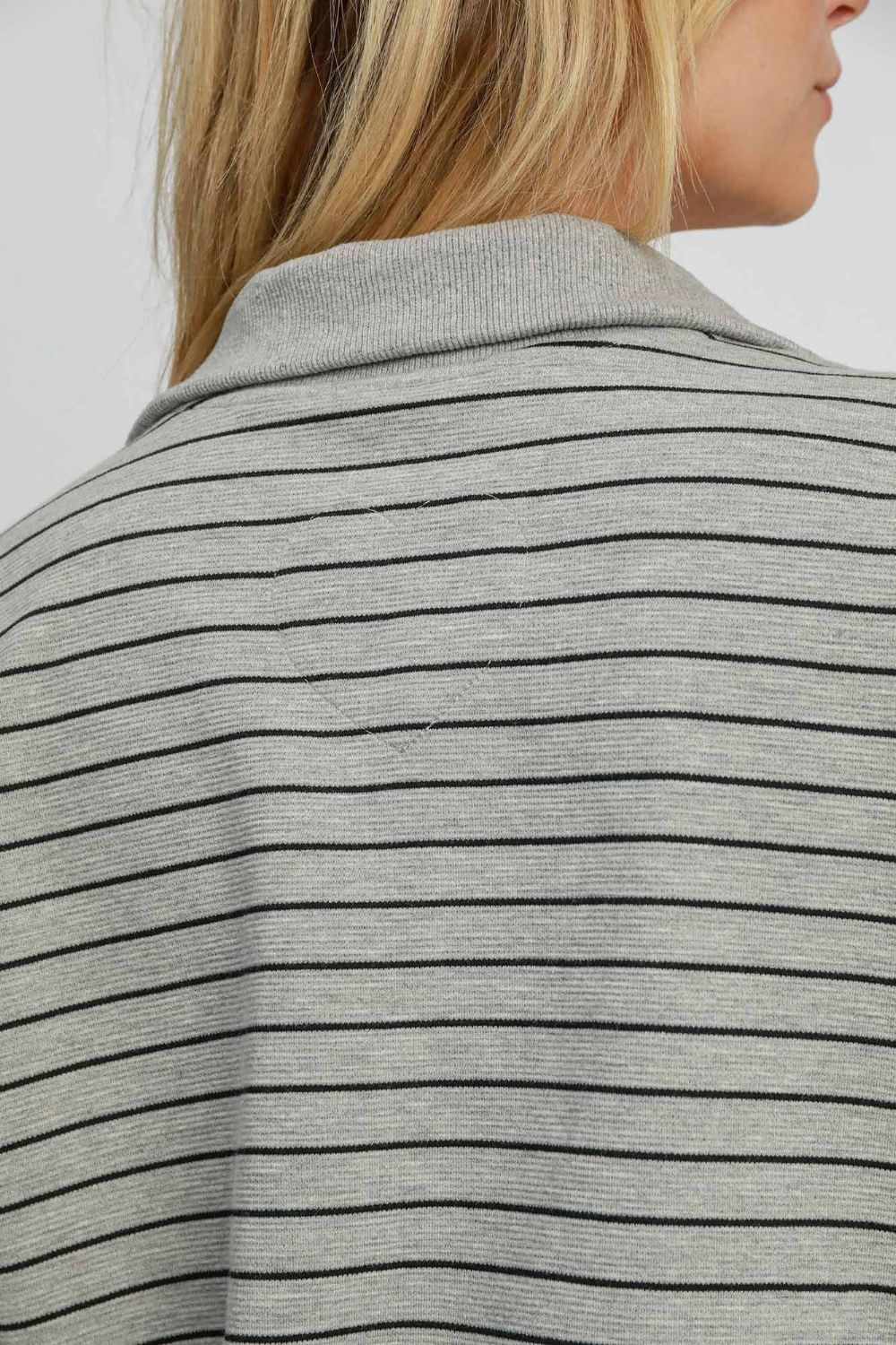 Umgee Striped Half Zip Short Sleeve Sweatshirt Trendsi