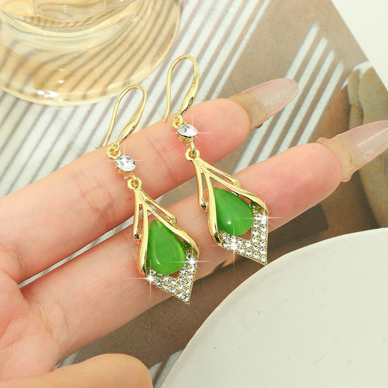 Light Luxury Opal Rhombus Ear Hook Elegant High-end Sense ARZ