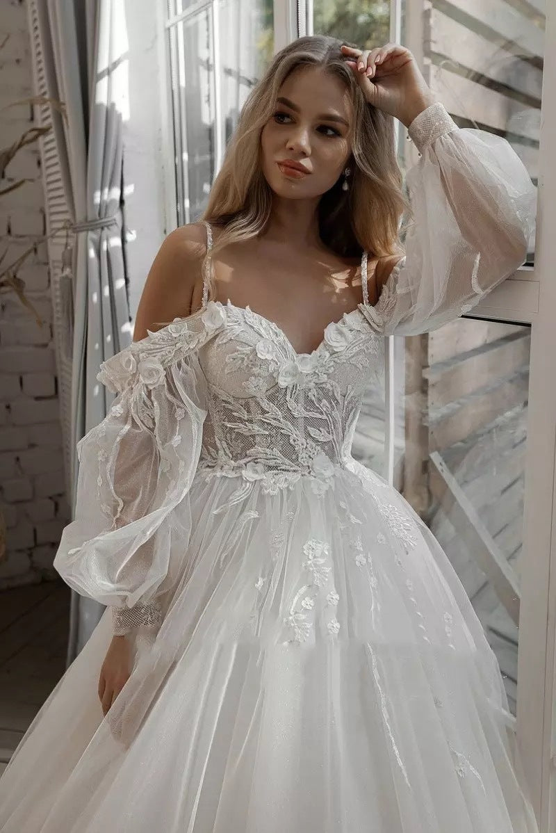 Boho Bride Gown Puff Sleeve Off Shoulder Wedding Dresses ARZ