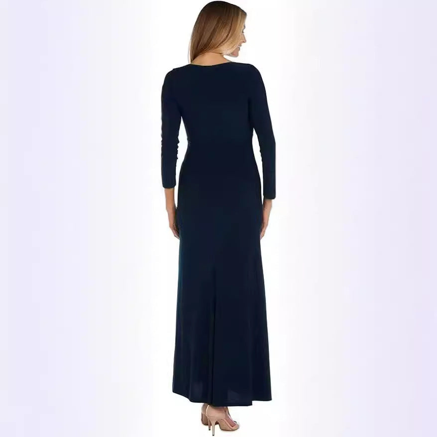 Skinny V-neck Pleated Long Sleeve Dress ARZ