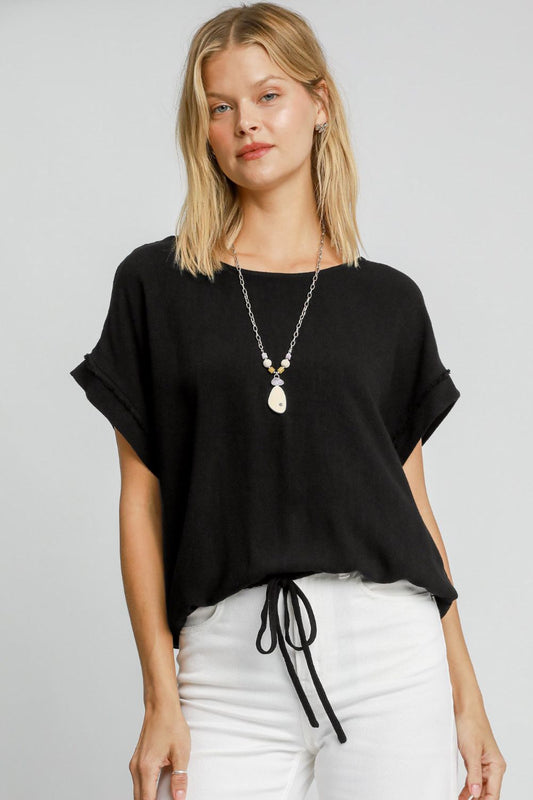 Umgee Drawstring Hem Round Neck Short Sleeve T-Shirt Trendsi