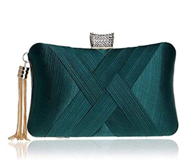 Fringed Metal Braided Diamond Buckle Banquet Evening Clutch Shoulder Bag ARZ