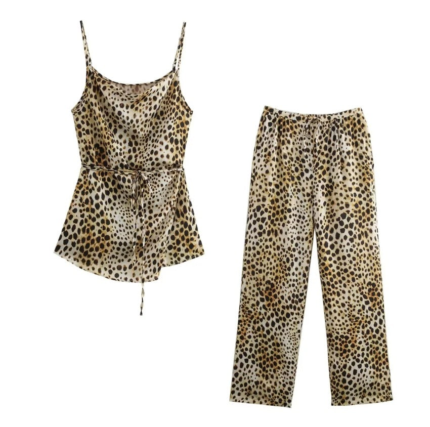 Women's Leopard Print Suspender Trousers Suit ARZ