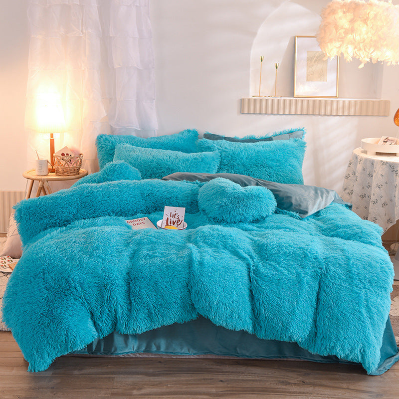 Luxury Thick Fleece Duvet Cover Queen King Winter Warm Bed Quilt Cover Pillowcase Fluffy Plush Shaggy Bedclothes Bedding Set Winter Body Keep Warm ARZ