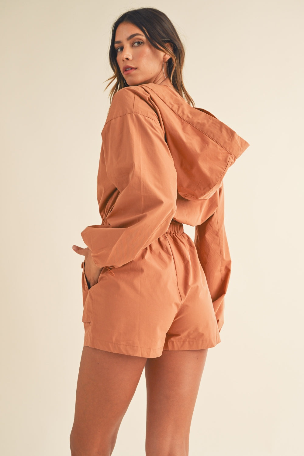 Mable Snap Down Long Sleeve Hooded Romper Trendsi