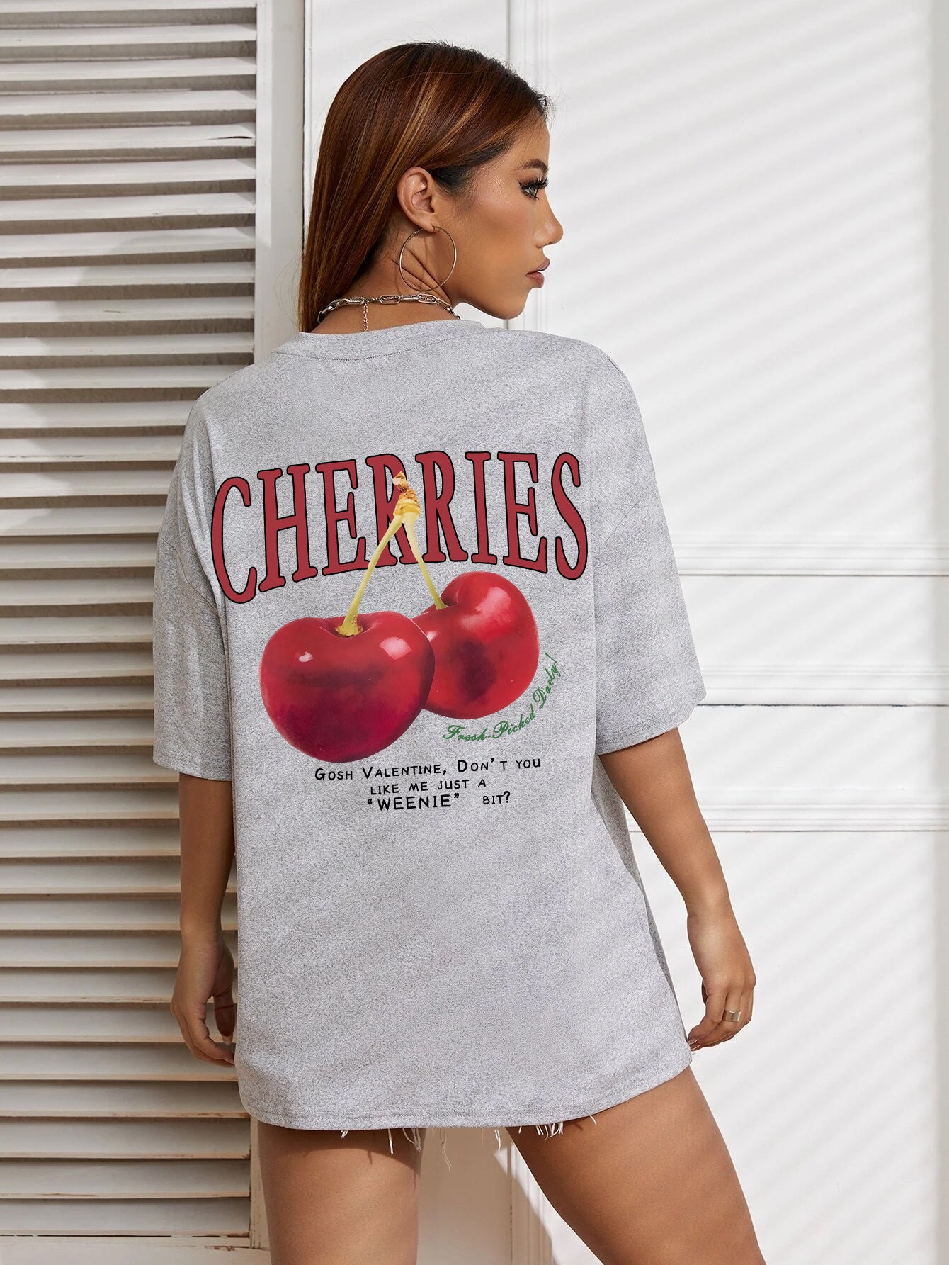 Cotton Women T-shirt Red Cherries Printed Tees Summer ARZ