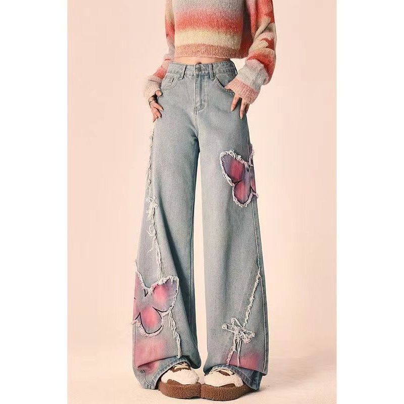 Tie-dyed Butterfly Slightly Spicy Jeans High Waist Slimming ARZ