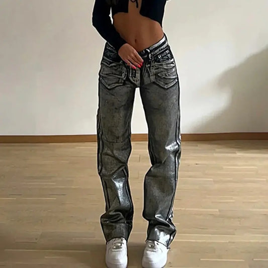 Distressed And Dirty Design Straight Loose Spray-painted Printed Jeans ARZ