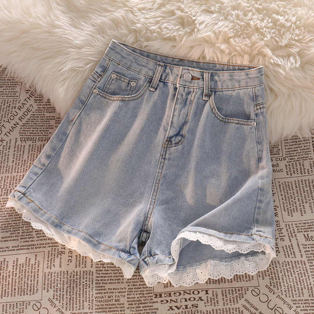 Denim Shorts Women's High-waist Lace Design Hot Pants ARZ