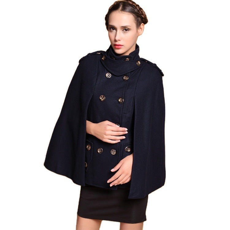 Fan Army Uniform Cape-style Cloak Double-breasted Woolen Coat Women ARZ