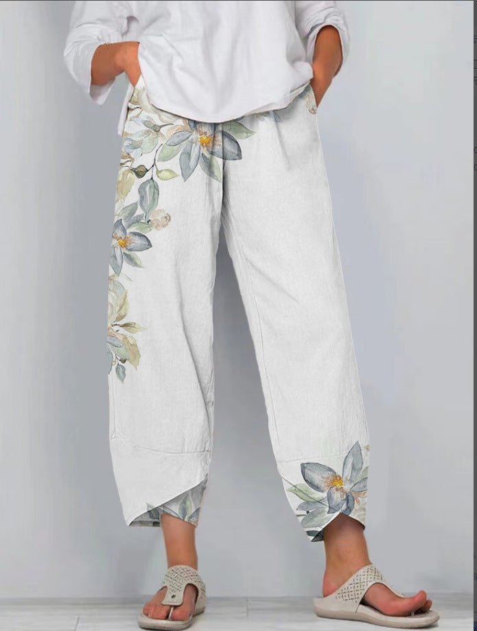 Printed Loose Casual Elastic Waist Straight-leg Pants ARZ