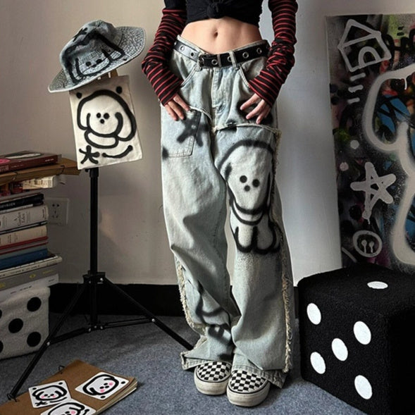 Women's Retro Y2g Graffiti Loose Jeans ARZ