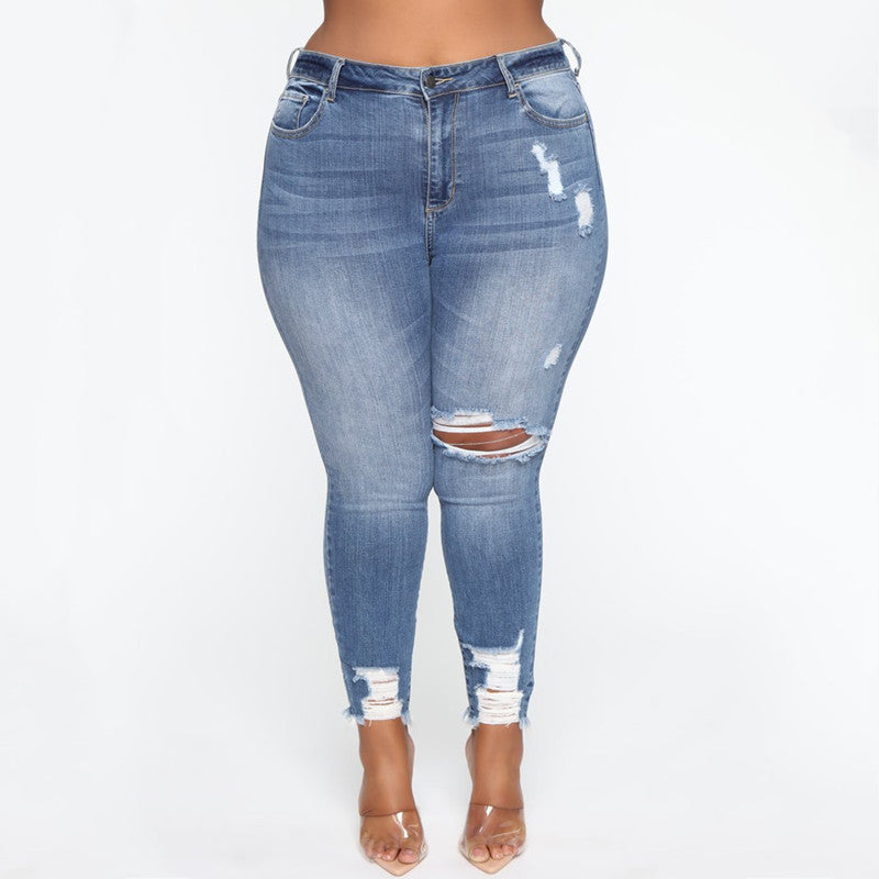 Women Clothes Ripped Plus Size Ladies Denim Pants Jeans ARZ