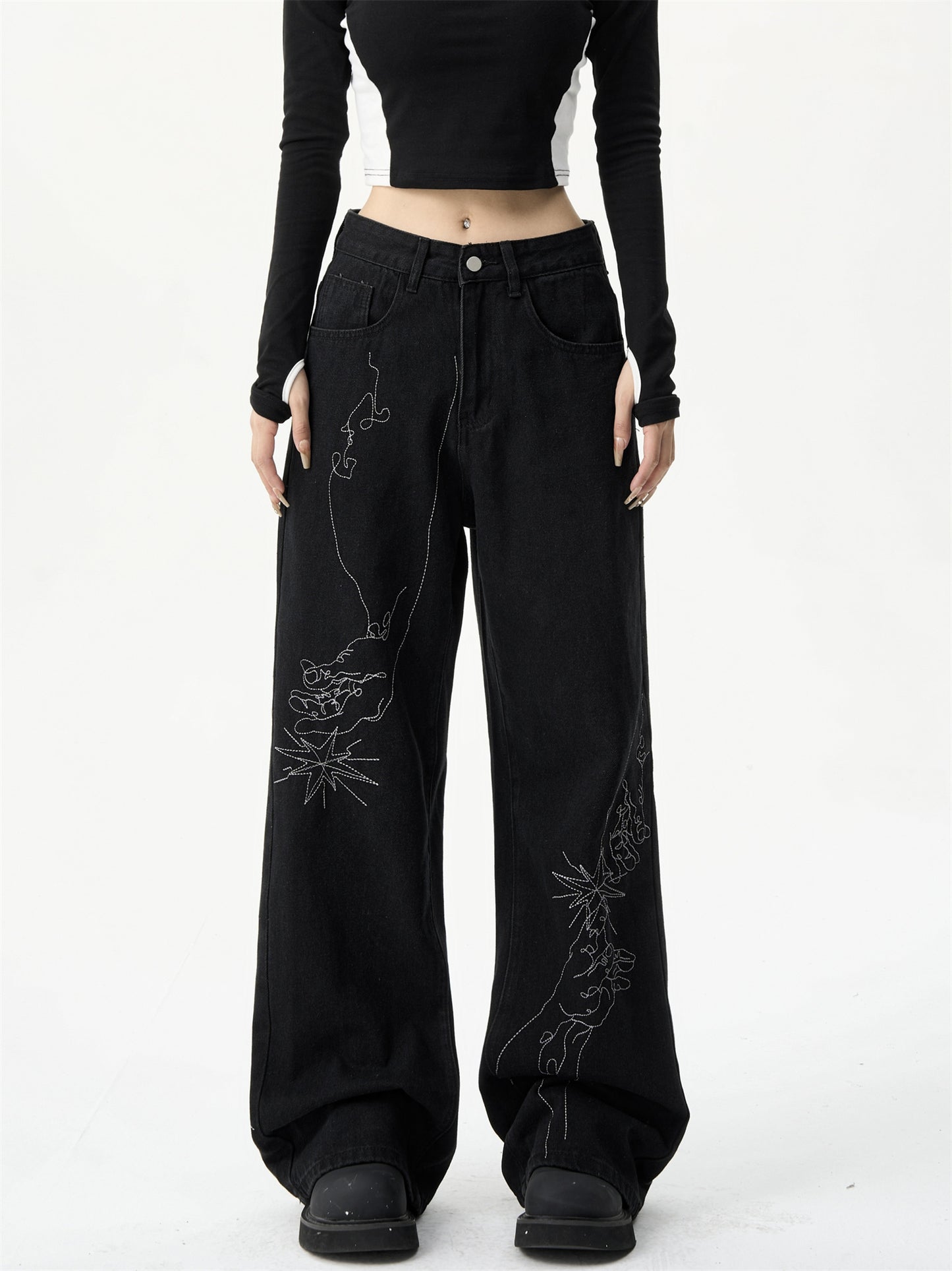 Women's Loose Hand-painted Embroidered Straight Jeans ARZ