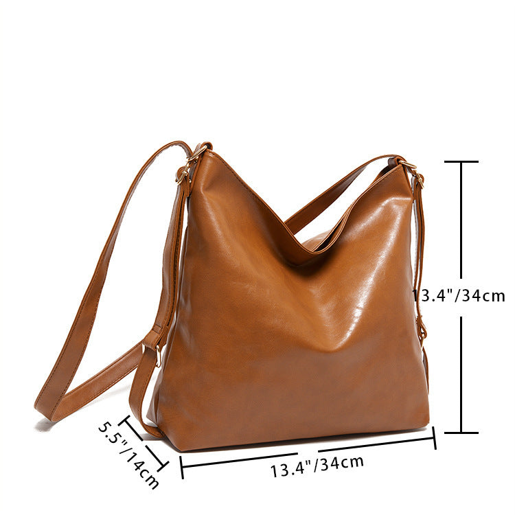 Retro Oil Waxed Leather Shoulder Large Capacity Soft Leather Soft Flat Style Messenger Bag ARZ