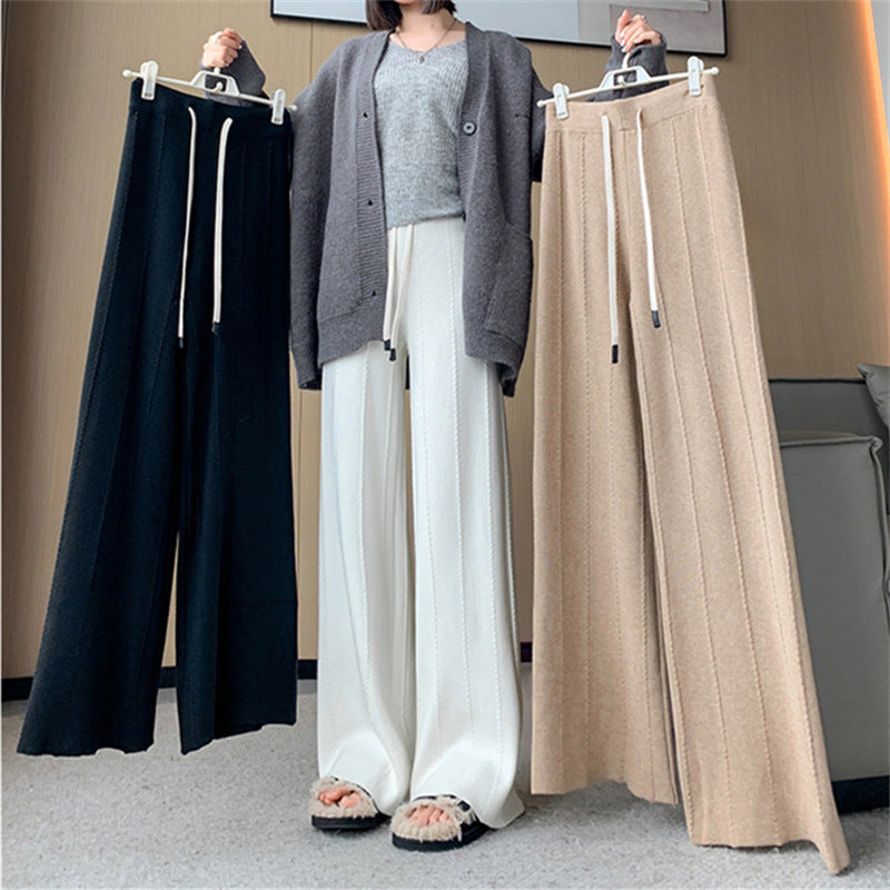 Women's High Waist Drooping Knitted Wide-leg Pants Loose ARZ