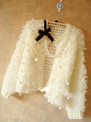 Sequined Mohair Short Sweater Cardigan Sweater ARZ