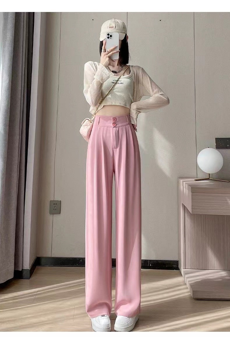 Green Ice Silk Wide-leg Pants Women's Summer Thin High Waist ARZ